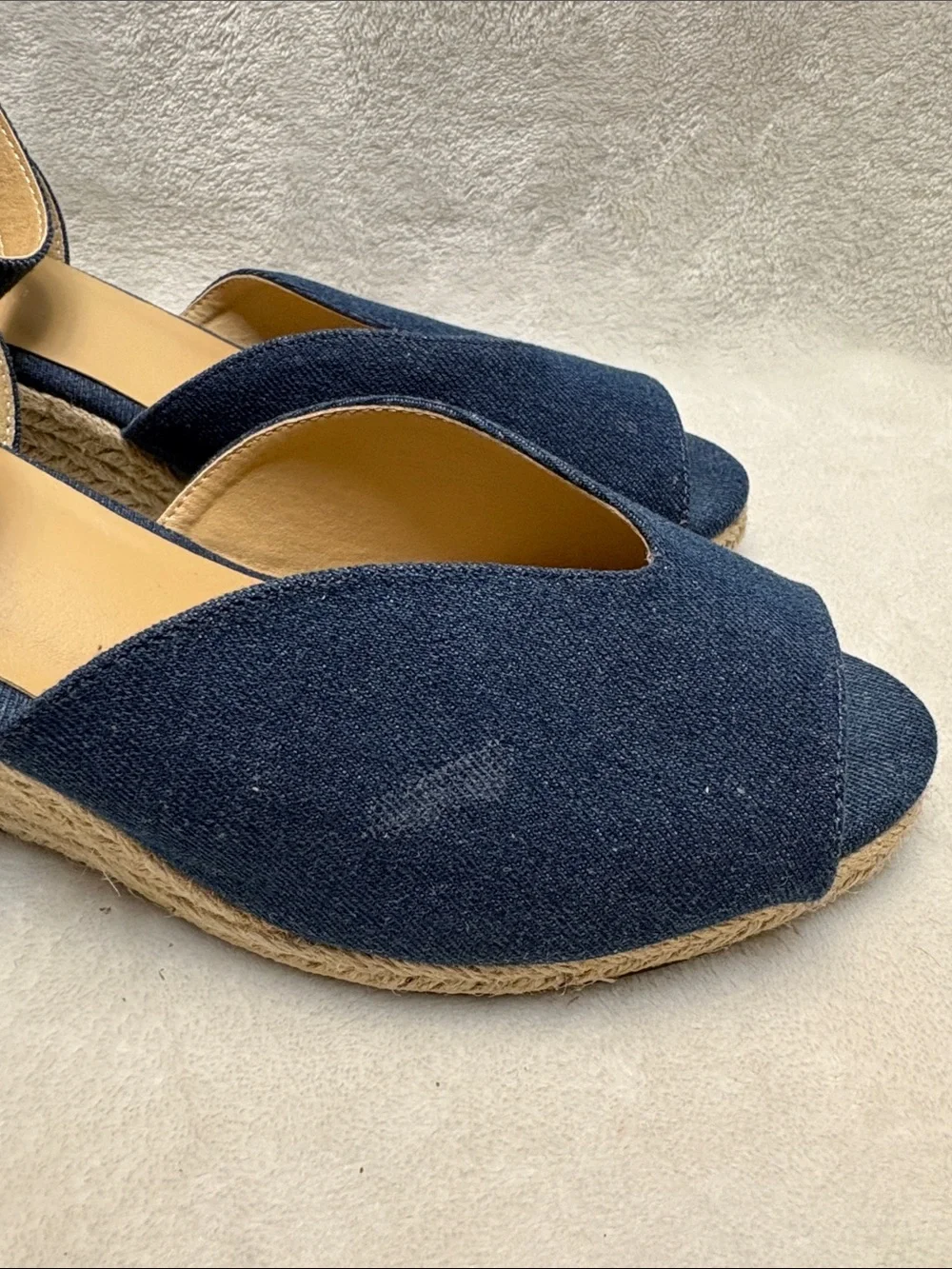 C Comfort Denim Blue Women’s Ankle-Strap Espadrille Wedges Sz: 9M